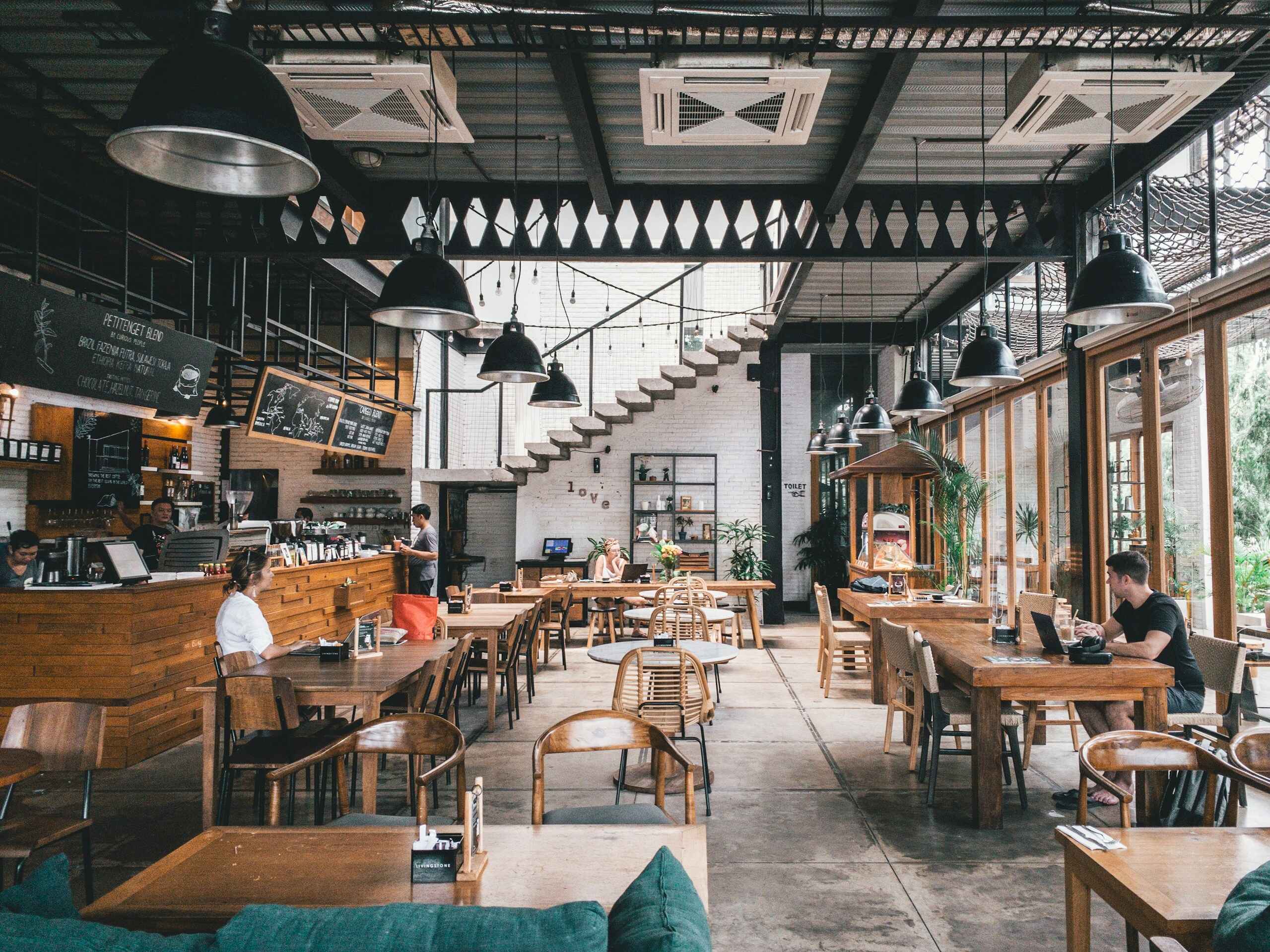 A café floor — the kind of environment Dineotech runs on