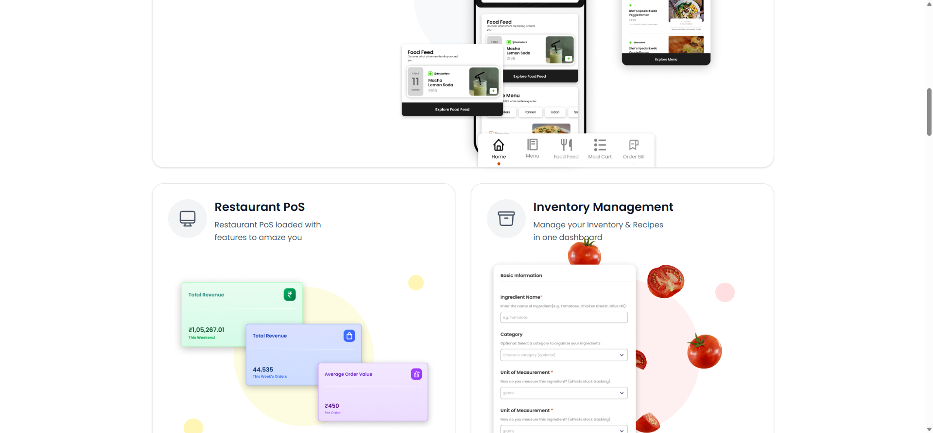 Dineotech restaurant POS and inventory management screens
