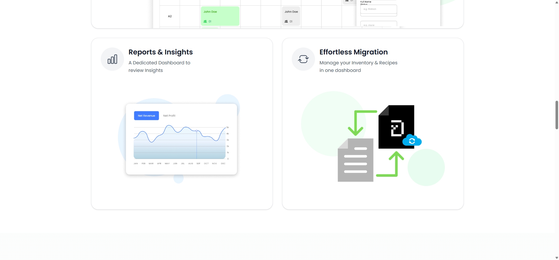 Dineotech reports and effortless migration screens