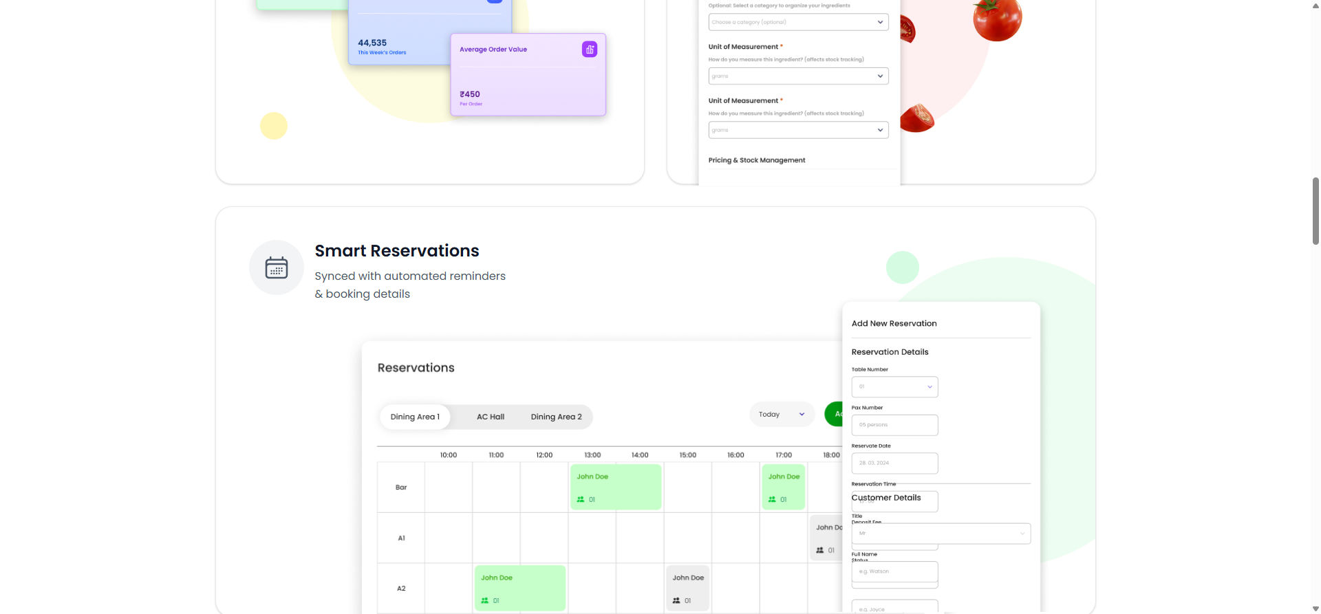 Dineotech smart reservations grid with add-new-reservation form