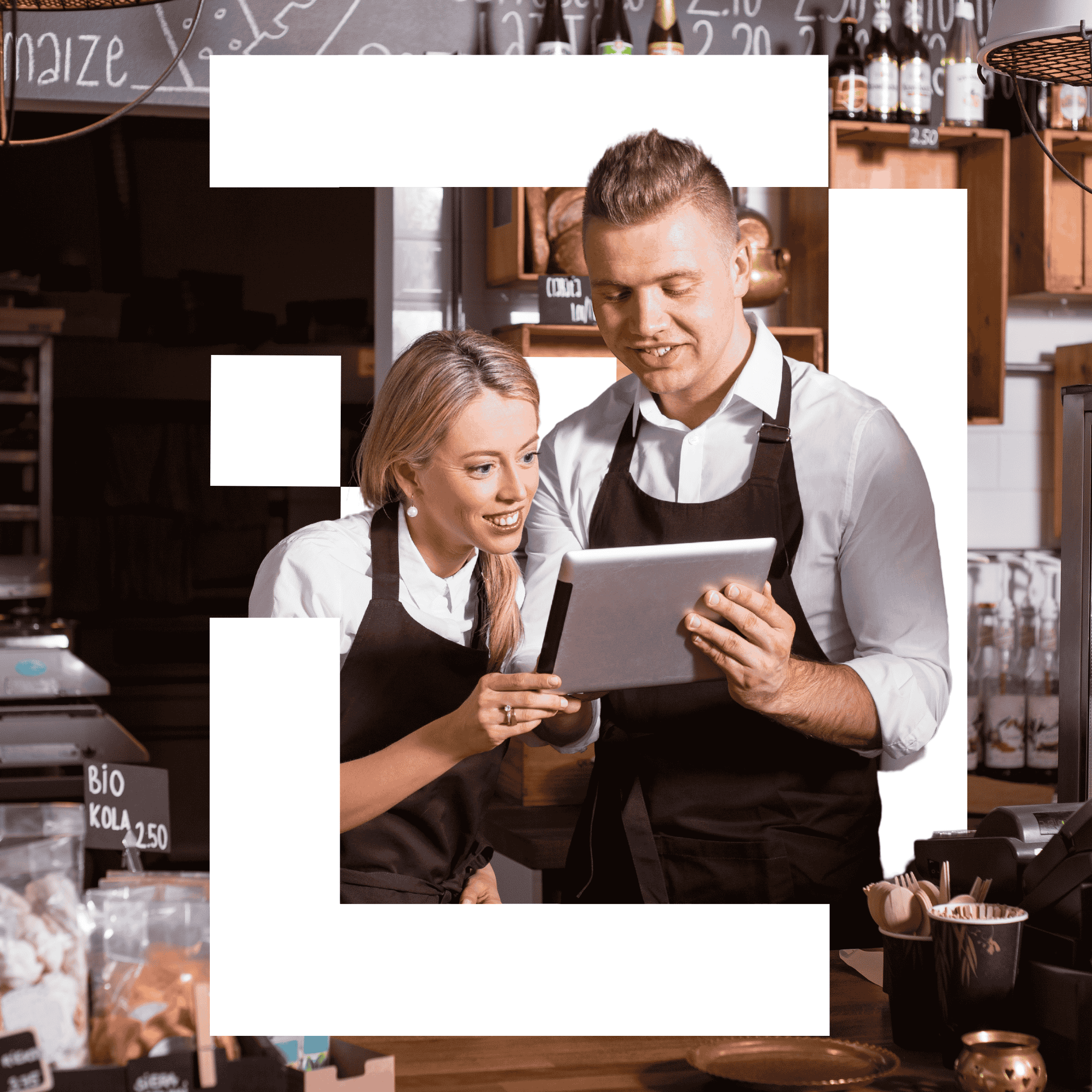Café staff using the Dineotech tablet during service
