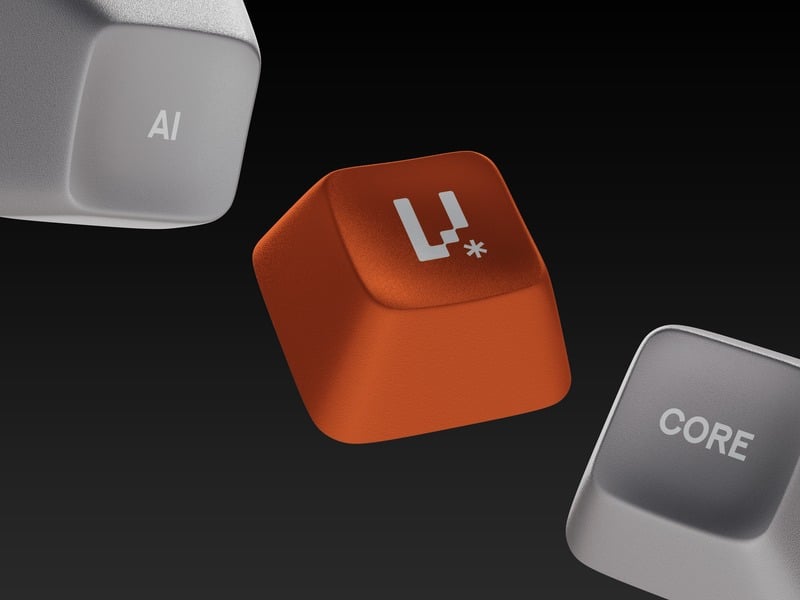 V-Core AI logo on a floating orange keycap between "AI" and "CORE" keys