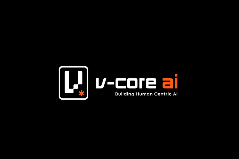 V-Core AI logo lockup on black with the "Building Human Centric AI" descriptor